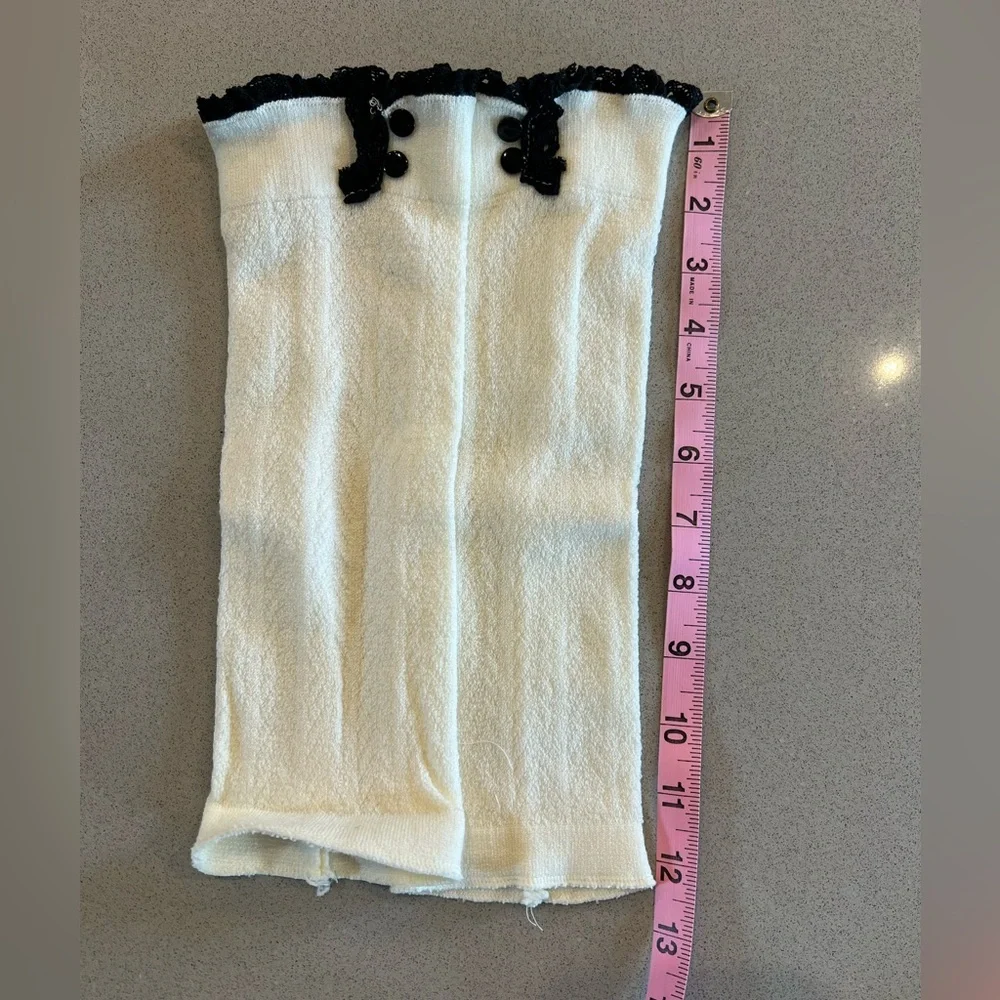 White Leg Warmers with Black Ruffle Accent